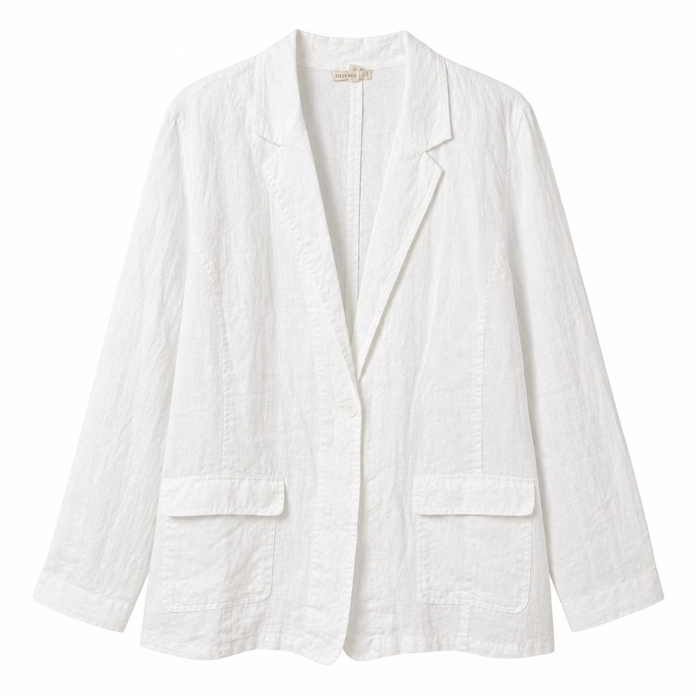 EILEEN FISHER 100% Irish Linen Blazer Sz L White Coastal Beach Vacay Resortwear